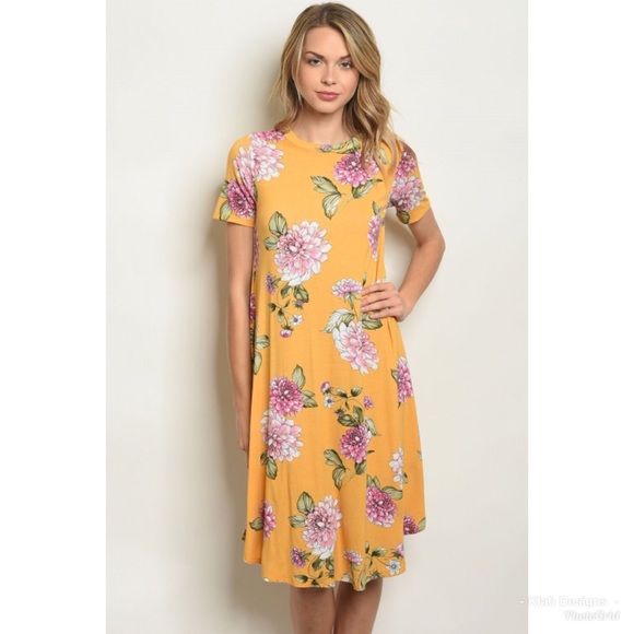 💐LAST 2! Mustard/Lilac Floral Midi Dress! - Picture 2 of 2
